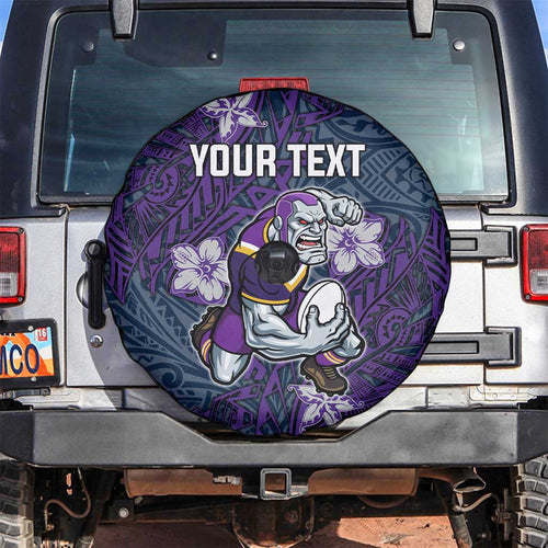 Personalised Melbourne Storm Spare Tire Cover Polynesian Tribal Pattern With Rugby Storm Man Mascot Art