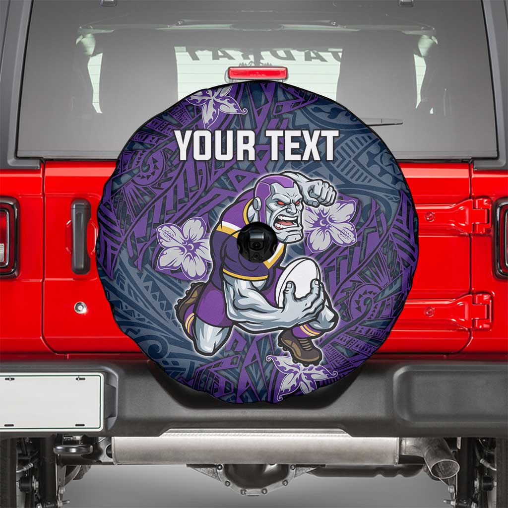 Personalised Melbourne Storm Spare Tire Cover Polynesian Tribal Pattern With Rugby Storm Man Mascot Art