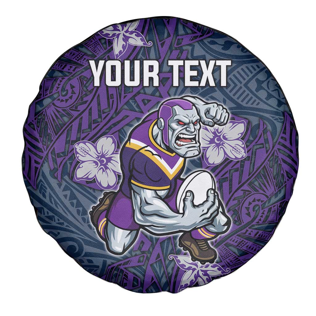 Personalised Melbourne Storm Spare Tire Cover Polynesian Tribal Pattern With Rugby Storm Man Mascot Art