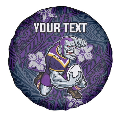 Personalised Melbourne Storm Spare Tire Cover Polynesian Tribal Pattern With Rugby Storm Man Mascot Art