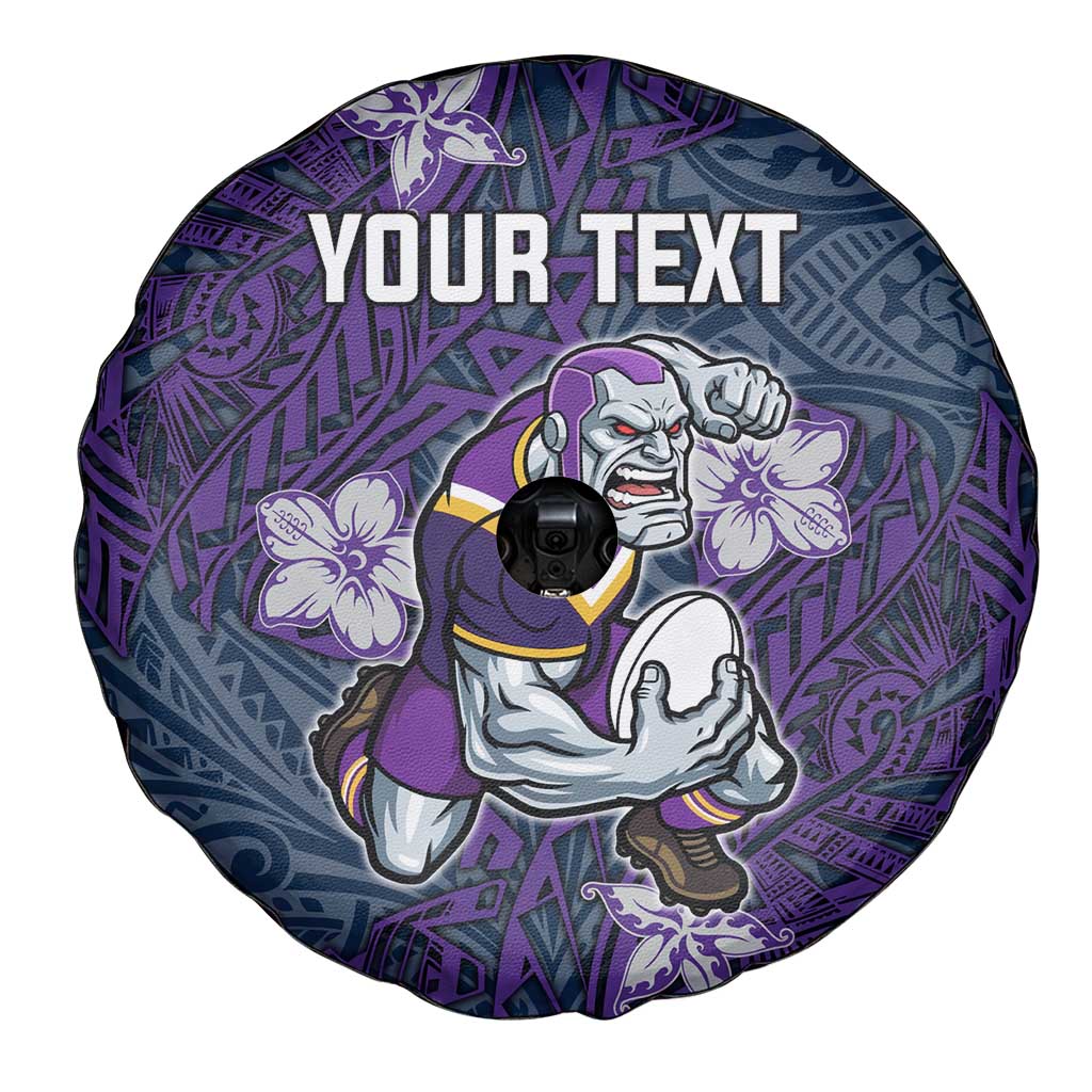 Personalised Melbourne Storm Spare Tire Cover Polynesian Tribal Pattern With Rugby Storm Man Mascot Art