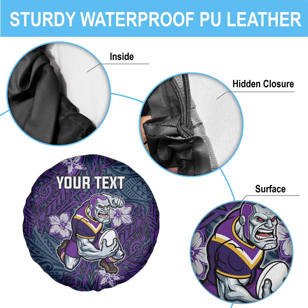 Personalised Melbourne Storm Spare Tire Cover Polynesian Tribal Pattern With Rugby Storm Man Mascot Art