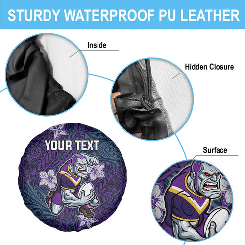 Personalised Melbourne Storm Spare Tire Cover Polynesian Tribal Pattern With Rugby Storm Man Mascot Art