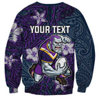 Personalised Melbourne Storm Sweatshirt Polynesian Tribal Pattern With Rugby Storm Man Mascot Art
