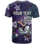 Personalised Melbourne Storm T Shirt Polynesian Tribal Pattern With Rugby Storm Man Mascot Art