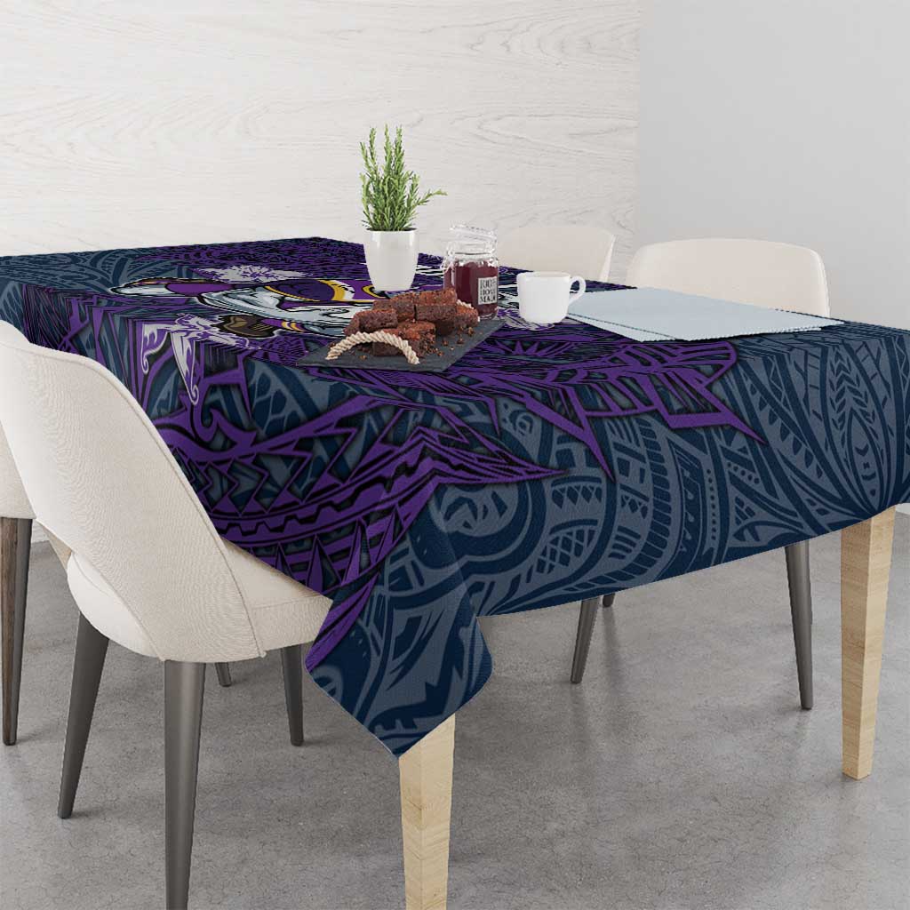 Personalised Melbourne Storm Tablecloth Polynesian Tribal Pattern With Rugby Storm Man Mascot Art