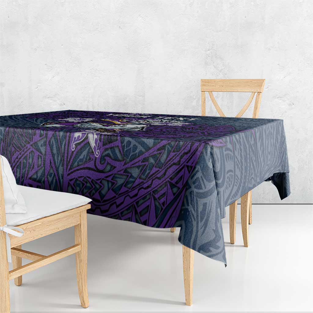 Personalised Melbourne Storm Tablecloth Polynesian Tribal Pattern With Rugby Storm Man Mascot Art