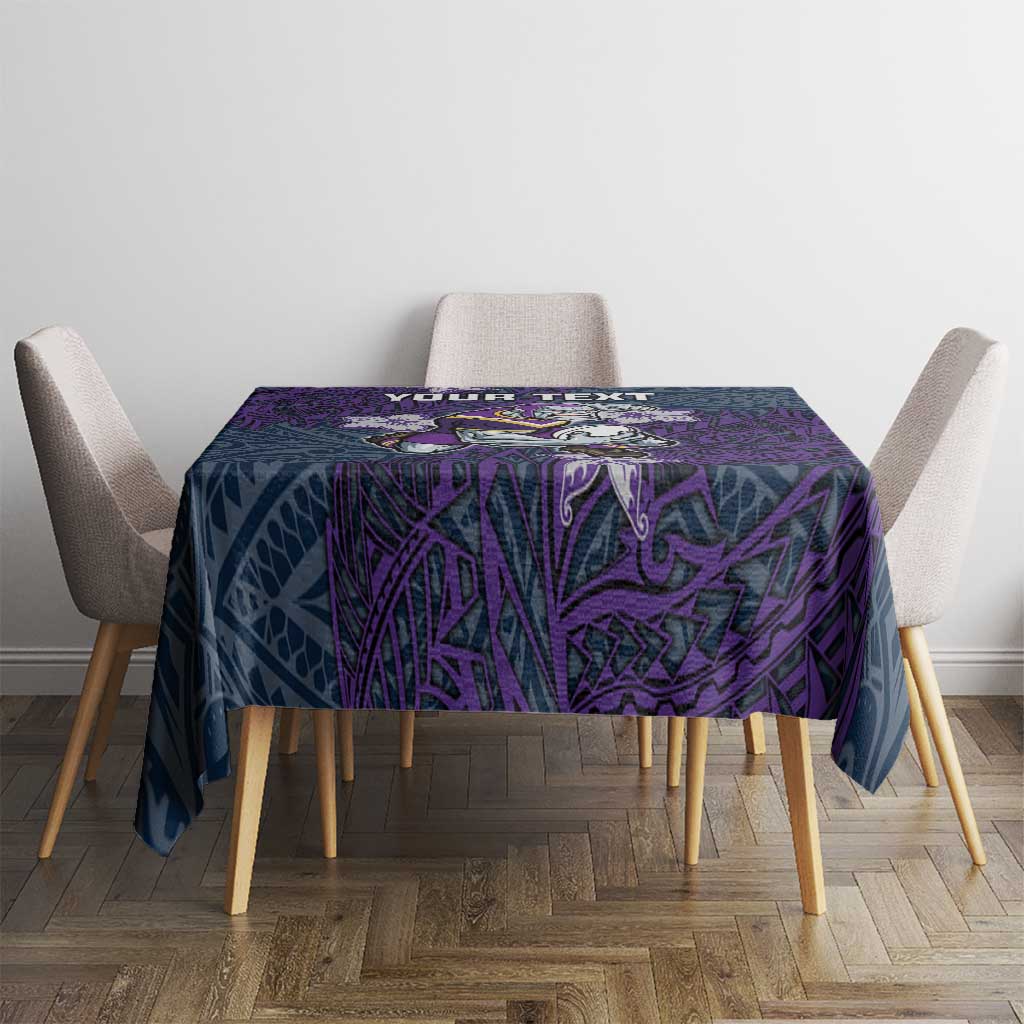 Personalised Melbourne Storm Tablecloth Polynesian Tribal Pattern With Rugby Storm Man Mascot Art