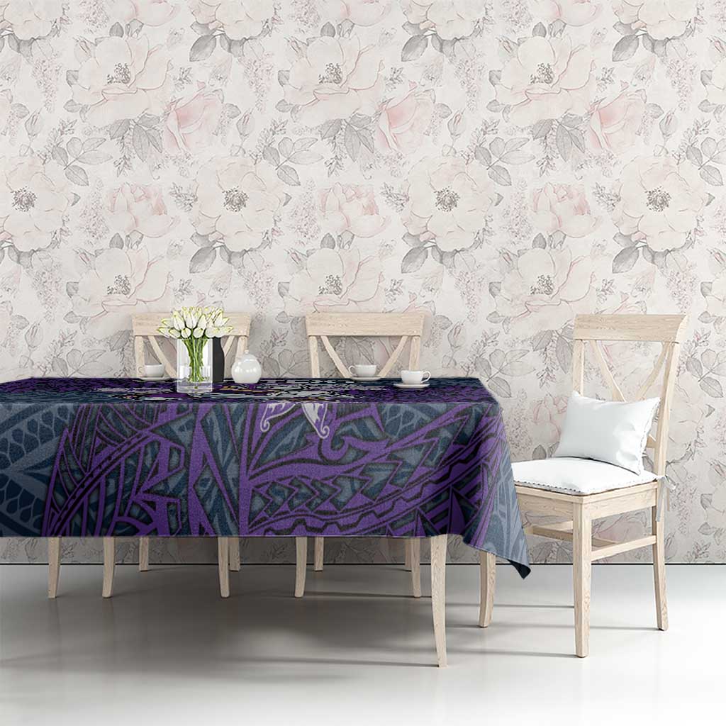 Personalised Melbourne Storm Tablecloth Polynesian Tribal Pattern With Rugby Storm Man Mascot Art