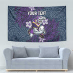 Personalised Melbourne Storm Tapestry Polynesian Tribal Pattern With Rugby Storm Man Mascot Art