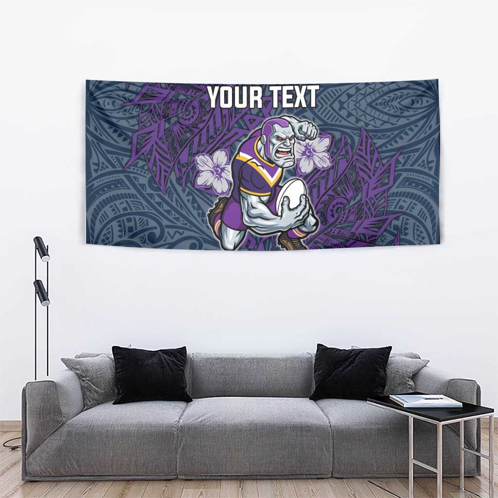 Personalised Melbourne Storm Tapestry Polynesian Tribal Pattern With Rugby Storm Man Mascot Art