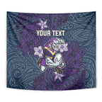 Personalised Melbourne Storm Tapestry Polynesian Tribal Pattern With Rugby Storm Man Mascot Art
