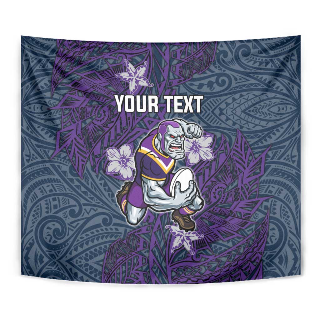 Personalised Melbourne Storm Tapestry Polynesian Tribal Pattern With Rugby Storm Man Mascot Art