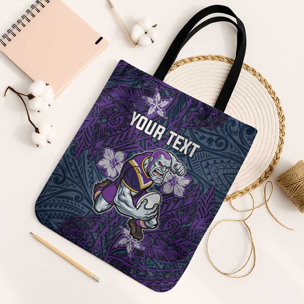 Personalised Melbourne Storm Tote Bag Polynesian Tribal Pattern With Rugby Storm Man Mascot Art