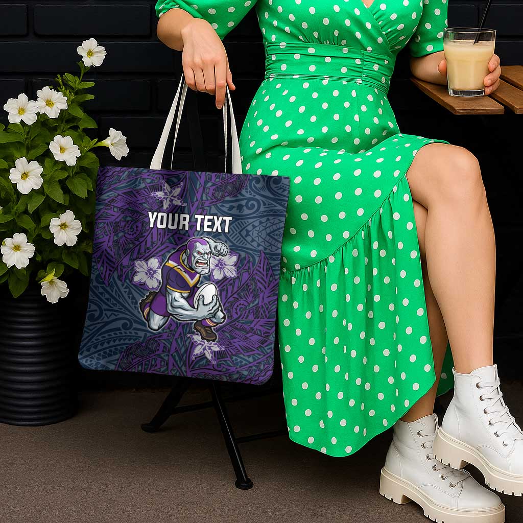 Personalised Melbourne Storm Tote Bag Polynesian Tribal Pattern With Rugby Storm Man Mascot Art