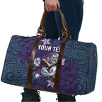 Personalised Melbourne Storm Travel Bag Polynesian Tribal Pattern With Rugby Storm Man Mascot Art