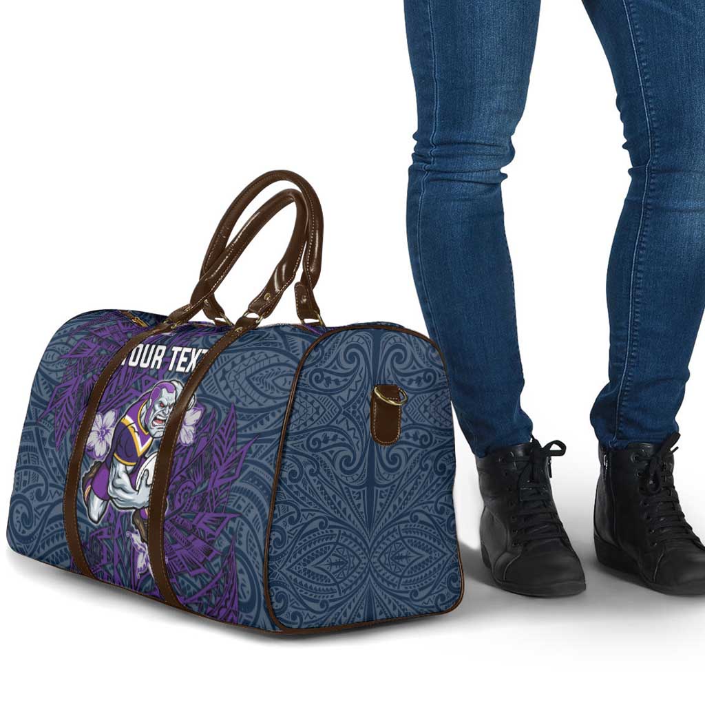 Personalised Melbourne Storm Travel Bag Polynesian Tribal Pattern With Rugby Storm Man Mascot Art