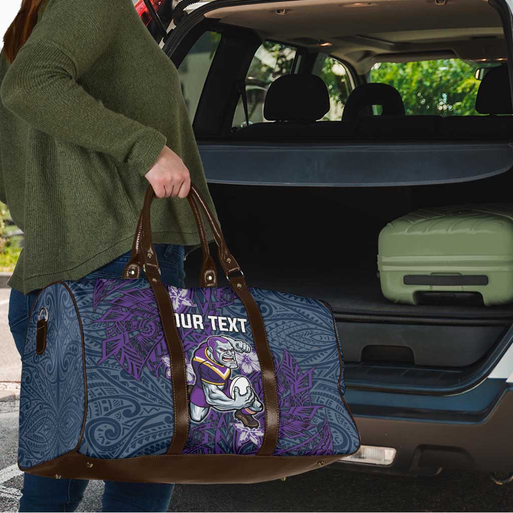 Personalised Melbourne Storm Travel Bag Polynesian Tribal Pattern With Rugby Storm Man Mascot Art