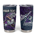 Personalised Melbourne Storm Tumbler Cup Polynesian Tribal Pattern With Rugby Storm Man Mascot Art
