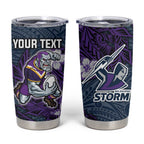 Personalised Melbourne Storm Tumbler Cup Polynesian Tribal Pattern With Rugby Storm Man Mascot Art