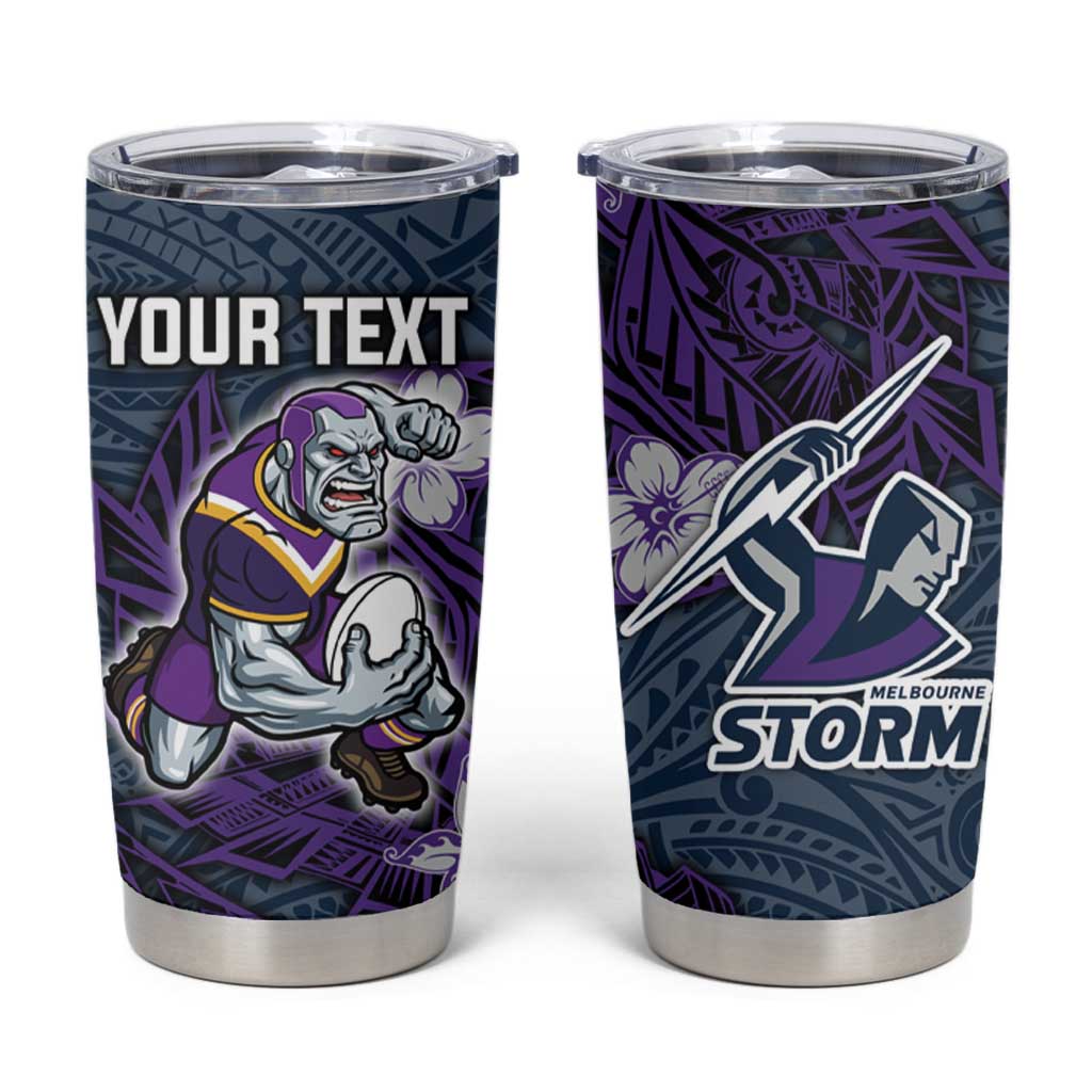 Personalised Melbourne Storm Tumbler Cup Polynesian Tribal Pattern With Rugby Storm Man Mascot Art