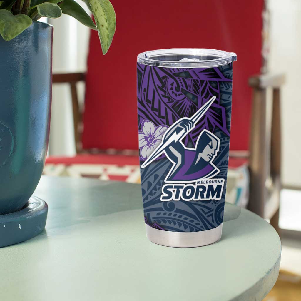 Personalised Melbourne Storm Tumbler Cup Polynesian Tribal Pattern With Rugby Storm Man Mascot Art