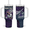 Personalised Melbourne Storm Tumbler With Handle Polynesian Tribal Pattern With Rugby Storm Man Mascot Art