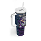 Personalised Melbourne Storm Tumbler With Handle Polynesian Tribal Pattern With Rugby Storm Man Mascot Art