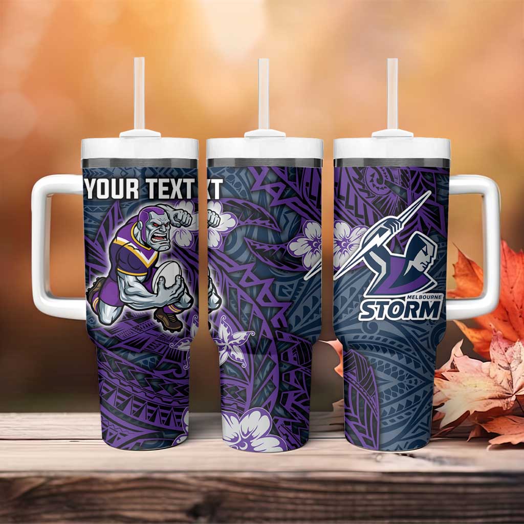 Personalised Melbourne Storm Tumbler With Handle Polynesian Tribal Pattern With Rugby Storm Man Mascot Art