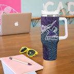 Personalised Melbourne Storm Tumbler With Handle Polynesian Tribal Pattern With Rugby Storm Man Mascot Art