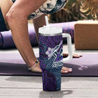 Personalised Melbourne Storm Tumbler With Handle Polynesian Tribal Pattern With Rugby Storm Man Mascot Art