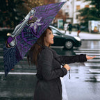 Personalised Melbourne Storm Umbrella Polynesian Tribal Pattern With Rugby Storm Man Mascot Art