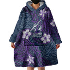 Personalised Melbourne Storm Wearable Blanket Hoodie Polynesian Tribal Pattern With Rugby Storm Man Mascot Art