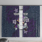 Personalised Melbourne Storm Window Curtain Polynesian Tribal Pattern With Rugby Storm Man Mascot Art
