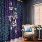 Personalised Melbourne Storm Window Curtain Polynesian Tribal Pattern With Rugby Storm Man Mascot Art