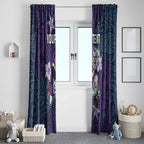 Personalised Melbourne Storm Window Curtain Polynesian Tribal Pattern With Rugby Storm Man Mascot Art