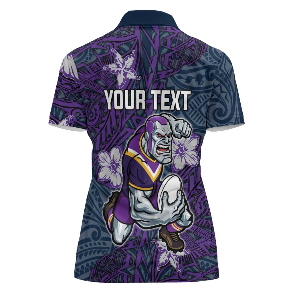 Personalised Melbourne Storm Women Polo Shirt Polynesian Tribal Pattern With Rugby Storm Man Mascot Art