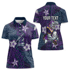 Personalised Melbourne Storm Women Polo Shirt Polynesian Tribal Pattern With Rugby Storm Man Mascot Art