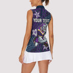 Personalised Melbourne Storm Women Sleeveless Polo Shirt Polynesian Tribal Pattern With Rugby Storm Man Mascot Art