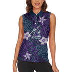 Personalised Melbourne Storm Women Sleeveless Polo Shirt Polynesian Tribal Pattern With Rugby Storm Man Mascot Art