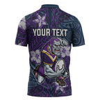 Personalised Melbourne Storm Zipper Polo Shirt Polynesian Tribal Pattern With Rugby Storm Man Mascot Art