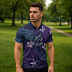 Personalised Melbourne Storm Zipper Polo Shirt Polynesian Tribal Pattern With Rugby Storm Man Mascot Art