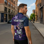 Personalised Melbourne Storm Zipper Polo Shirt Polynesian Tribal Pattern With Rugby Storm Man Mascot Art