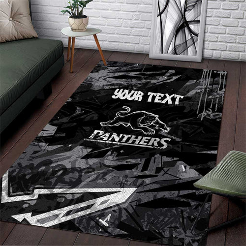 Personalized Penrith Panthers Area Rug Graffiti Grunge Abstract Urban Street Style Design