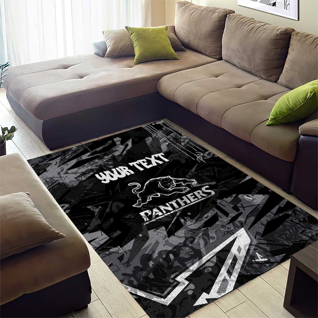Personalized Penrith Panthers Area Rug Graffiti Grunge Abstract Urban Street Style Design