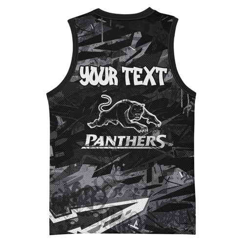 Personalized Penrith Panthers Basketball Jersey Graffiti Grunge Abstract Urban Street Style Design