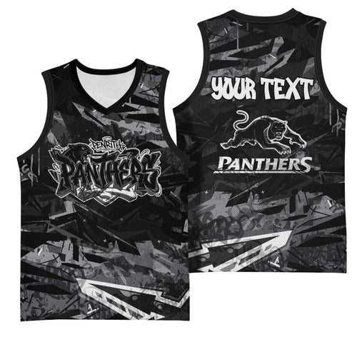 Personalized Penrith Panthers Basketball Jersey Graffiti Grunge Abstract Urban Street Style Design