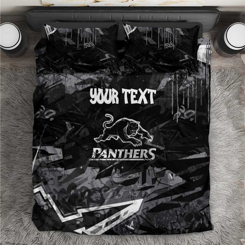Personalized Penrith Panthers Bedding Set Graffiti Grunge Abstract Urban Street Style Design