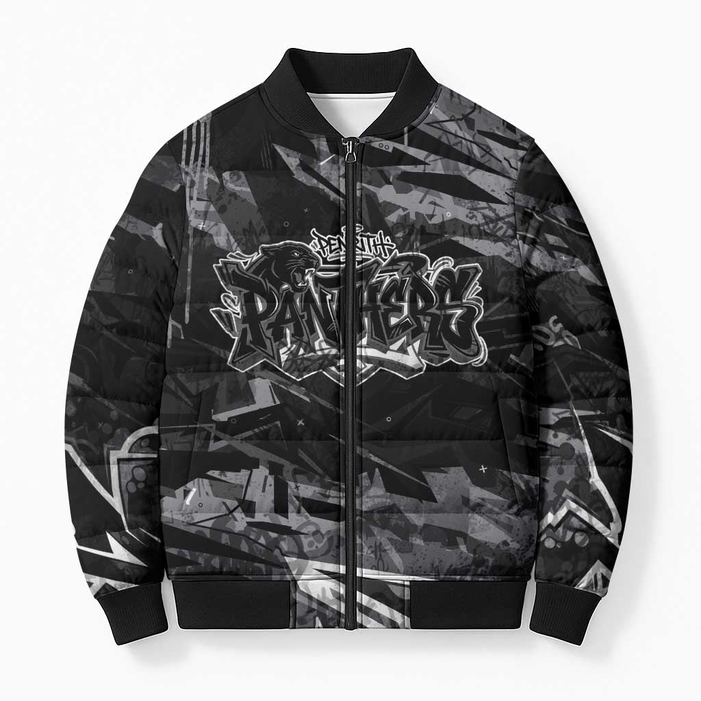 Personalized Penrith Panthers Bomber Puffer Jacket Graffiti Grunge Abstract Urban Street Style Design