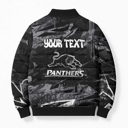 Personalized Penrith Panthers Bomber Puffer Jacket Graffiti Grunge Abstract Urban Street Style Design